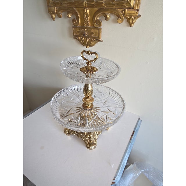 Glass Tiered Crystal Tazza With Gilt Metal Stand For Sale - Image 7 of 10