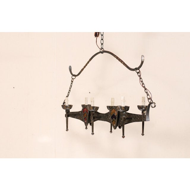 French Mid 20th Century French Hammered-Metal Oblong Chandelier For Sale - Image 3 of 9