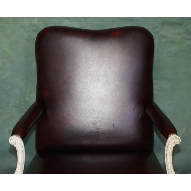 Vintage French Louis XV Style Oxblood Leather Armchair with Painted Frame For Sale - Image 15 of 18