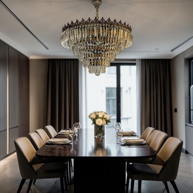 Bronze and Crystal Chandelier, Italy, 1950s For Sale - Image 6 of 11