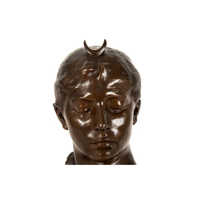 Metal French Antique Bronze Sculpture Bust of Diana by Falguiere Ca. 1880 For Sale - Image 7 of 17