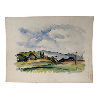 Henry Emil Salloch Original Watercolor on Paper Country Landscape, 1949. For Sale