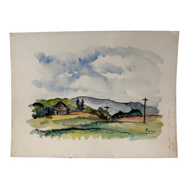 Henry Emil Salloch Original Watercolor on Paper Country Landscape, 1949. For Sale