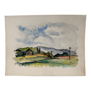 Henry Emil Salloch Original Watercolor on Paper Country Landscape, 1949.