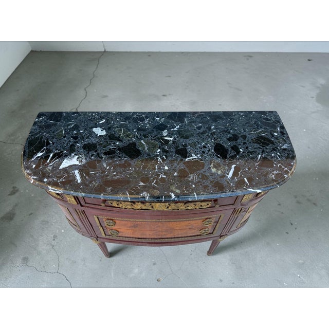 Early 20th Century Vintage French Ormolu Louis XVI Wood Commode Chest Marble Top For Sale - Image 5 of 12