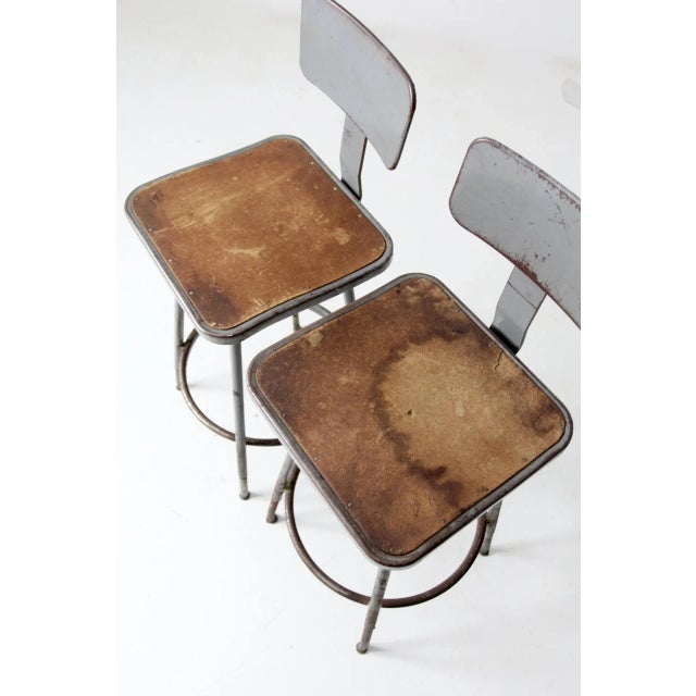 Mid Century Industrial Stools Pair For Sale - Image 11 of 13