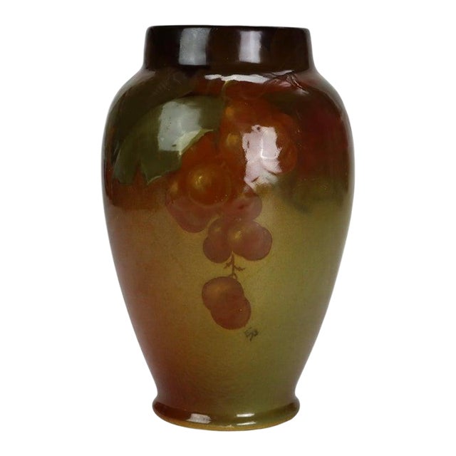 Arts & Crafts Weller Louwelsa High Glaze Pottery Vase With Grape & Leaf C1920 For Sale