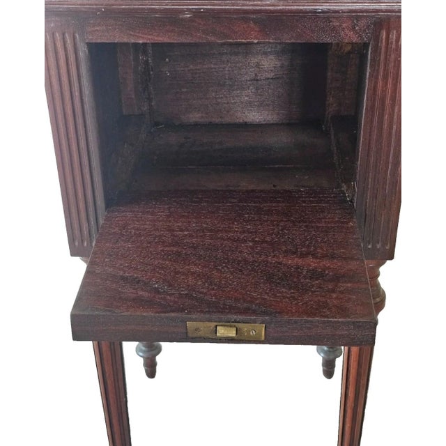 Antique French 1920s Marble Top Nightstand Mahogany Bedside Cabinet For Sale - Image 13 of 18