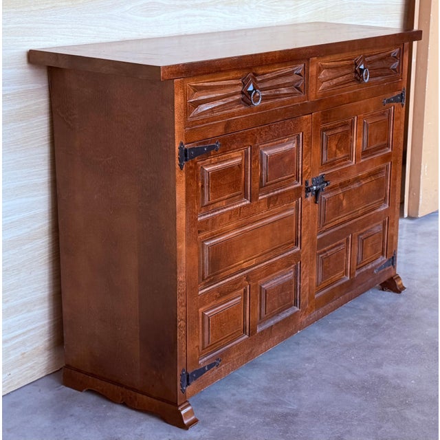 19th Spanish Baroque Carved Walnut Tuscan Three Drawers Credenza or Buffet For Sale - Image 17 of 18
