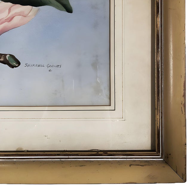 White/Pink Magnolia Watercolor Painting on Paper Signed Shirrell Graves, Framed For Sale - Image 4 of 4