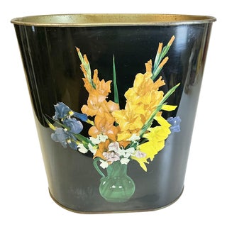 Mid-Century Boho Chic Metal Wastebasket For Sale