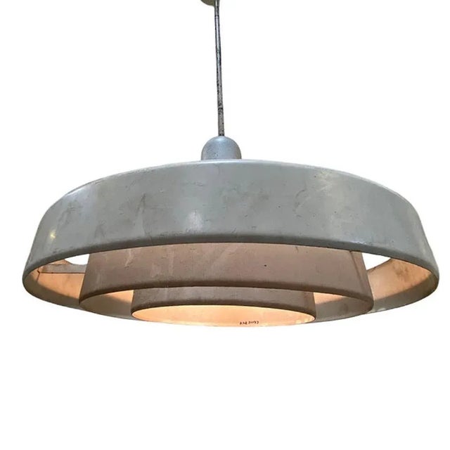 White Mid-Century "Saturn" Ceiling Steel 19" Pendant by Kurt Versen, 18 Available For Sale - Image 8 of 9