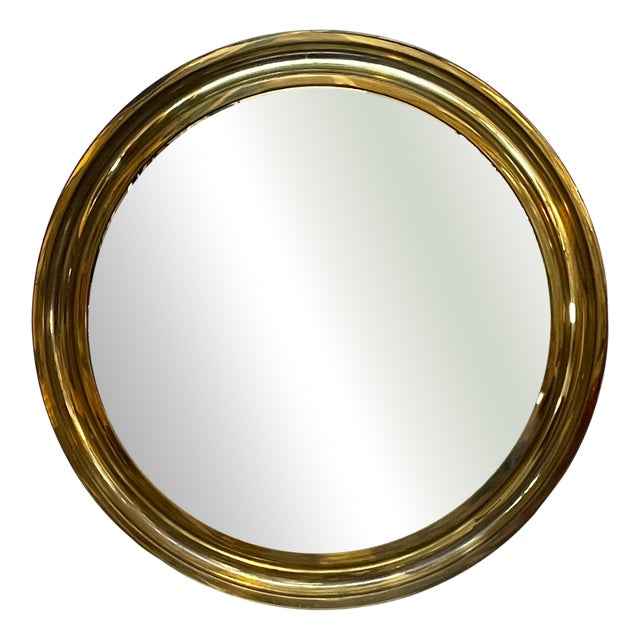 Mid-Century Modern Italian Round Wall Mirror in Brass, 1950s For Sale