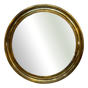 Mid-Century Modern Italian Round Wall Mirror in Brass, 1950s