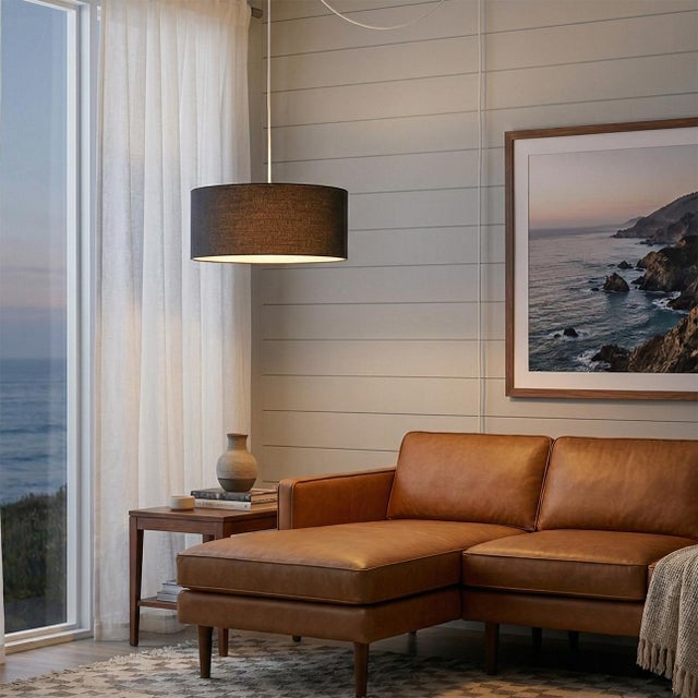 Crafted with satin nickel and a turquoise linen shade, the Stretch Swag Kit is a modern lighting solution by the NOVA...