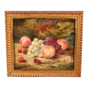 Antique Still Life Oil Painting of Grapes & Peaches by Sidney Scott