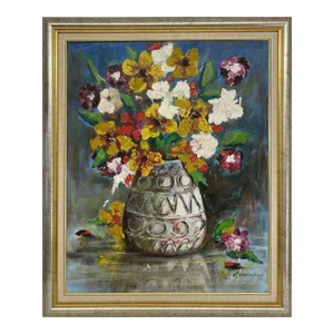 Late 20th Century Oil on Canvas Flowers Painting, Signed