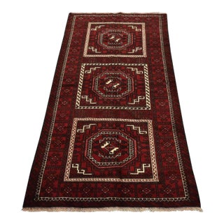 Baloch Rug 3’8” X 6’9” Red Wool Vintage Tribal Hand-Knotted Oriental Carpet For Sale