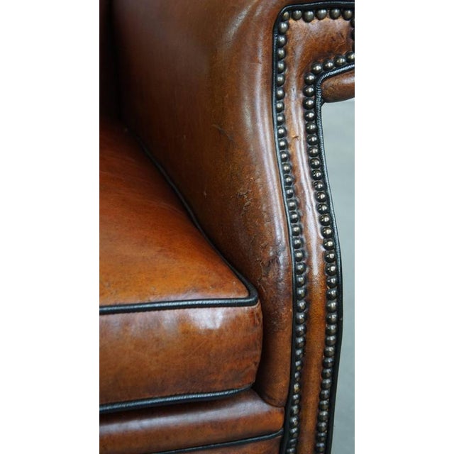 Large Vintage Sheepskin Wing Chair For Sale - Image 11 of 18