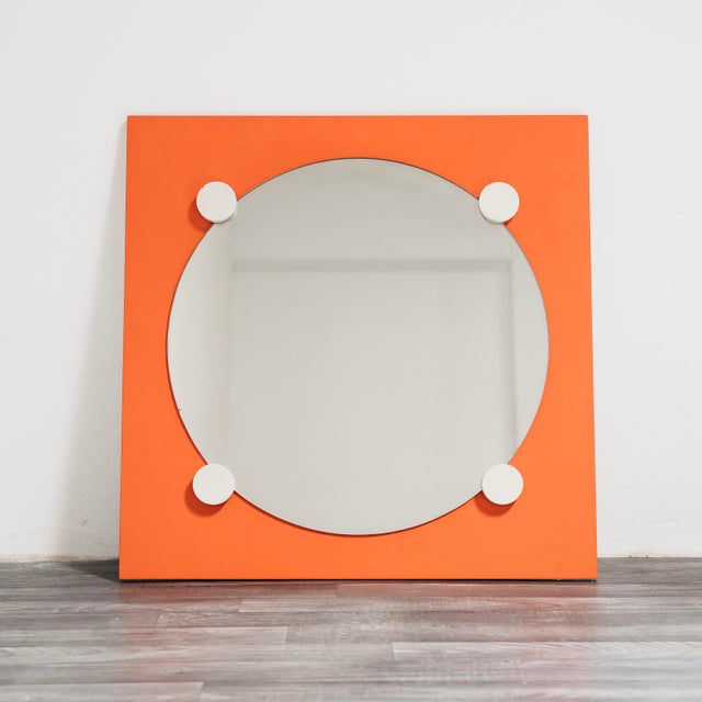 Vintage Space Age Geometric Orange Specchio Wooden Mirror, 1970s For Sale - Image 3 of 4