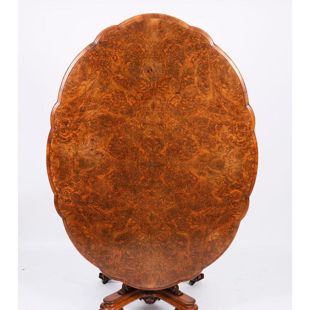 Brown Antique Oval Tilt Top Loo Dining Table in Burr Walnut, 1800s For Sale - Image 8 of 18