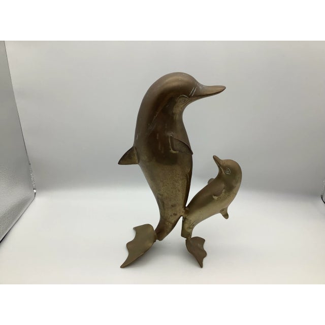1960s Mom and Baby Brass Dolphins Figurine For Sale - Image 10 of 13