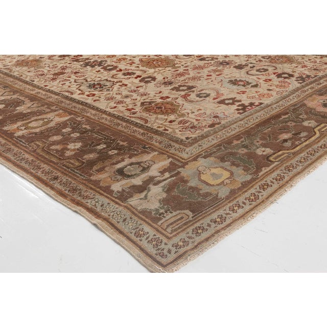 Persian Mid-20th Century Persian Sultanabad Chestnut, Beige, Burgundy Handmade Wool Rug For Sale - Image 3 of 3