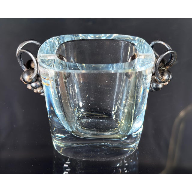 Metal Strömbergshyttan Swedish Art Deco Crystal Vase / Toothpick Holder W/ Sterling Silver Grape Cluster Handles, 1950s For Sale - Image 7 of 10