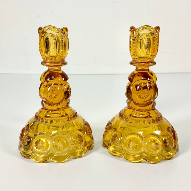 Antique Art Deco Boho Chic Hollywood Regency Depression Era Amber Starbust Candle Holders - A Pair For Sale - Image 10 of 11