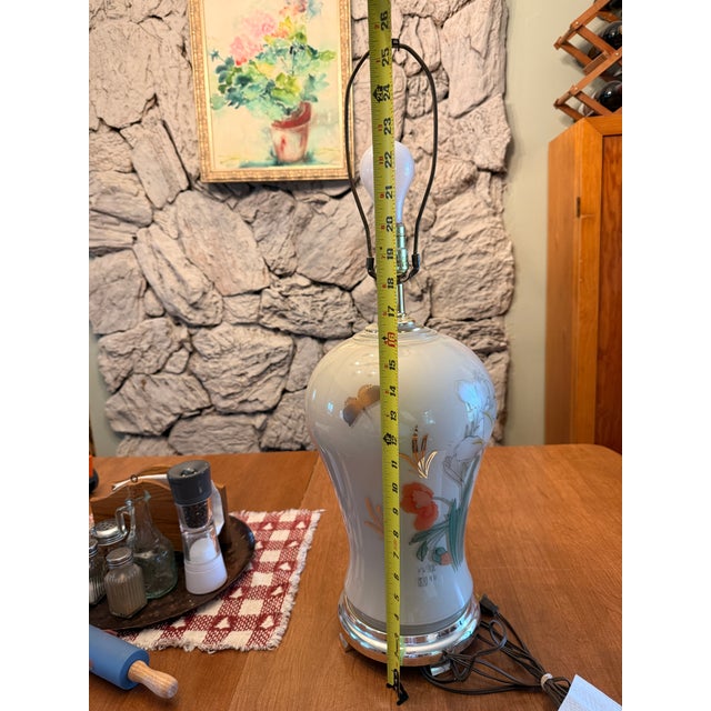 Ceramic Mid 20th Century Hand-Painted Chinese Large Ginger Jar Lamp For Sale - Image 7 of 7