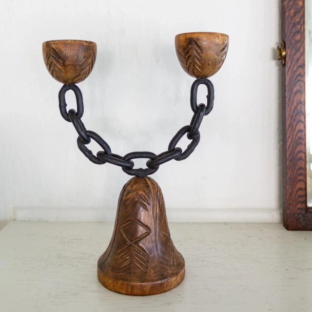 Spanish Chain and Wood Candle Holder Candelabra by Joaquin Ripoll For Sale - Image 11 of 12