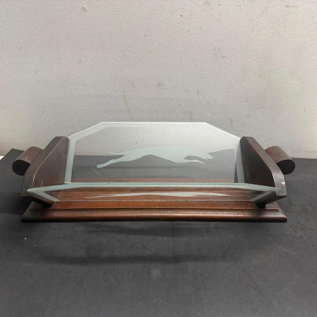1930s 1930s Art Deco Wood and Greyhounds Etched Glass French Centerpiece For Sale - Image 5 of 14