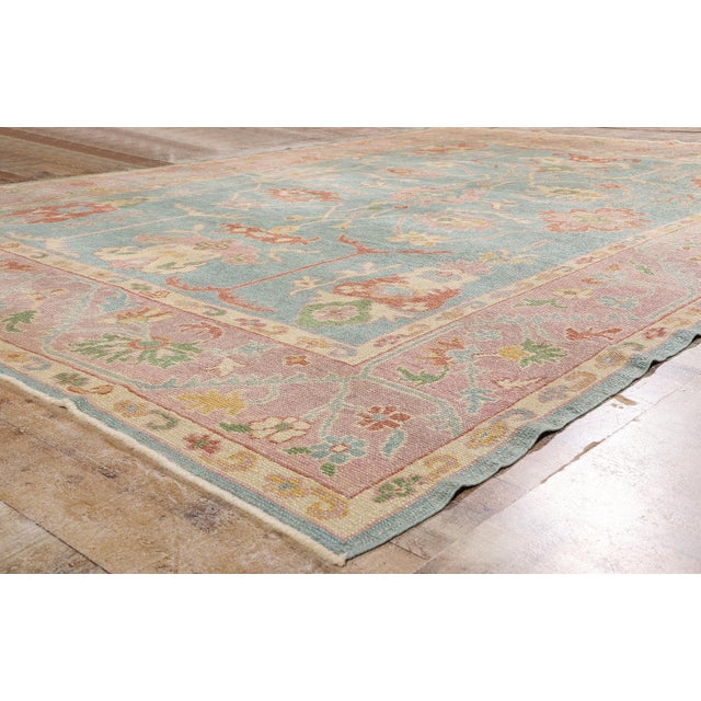 Sky Blue Vintage Pastel Turkish Oushak Rug, 08'08 X 12'02 For Sale - Image 8 of 10
