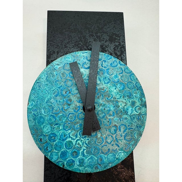Verdigris Signed Artist Leonie Lacouette Narrow Black Verdigris Copper Pendulum Wall Clock For Sale - Image 8 of 11