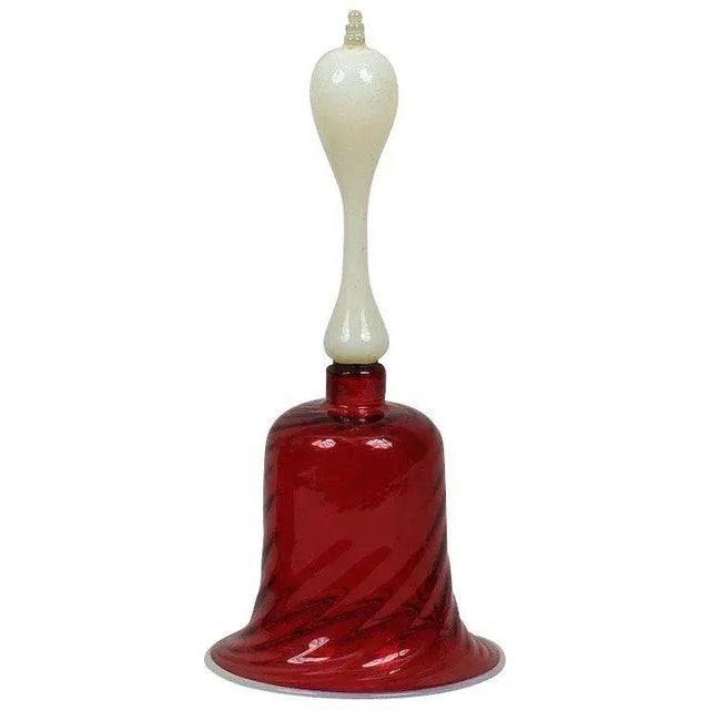 Glass 1860 English Bristol Cranberry Glass with Opalescent Opaline Handle Bell For Sale - Image 7 of 7