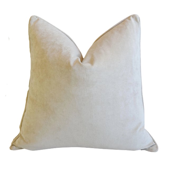 Early 21st Century Blue & Silver Animal Cat Spot Linen and Velvet Feather/Down Pillow 24" Square For Sale - Image 5 of 7