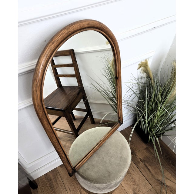 Boho Chic Vintage Italian Bamboo Rattan Arched Wall Mirror, 1960s For Sale - Image 3 of 7