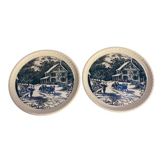 Vintage Currier and Ives Winter Scene Decorative Plates by Royal China - A Pair For Sale