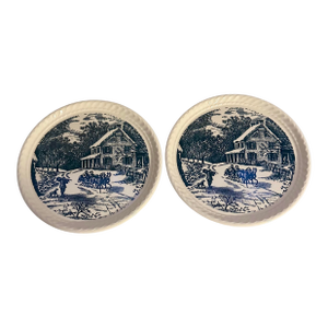 Vintage Currier and Ives Winter Scene Decorative Plates by Royal China - A Pair