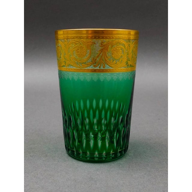Mid 20th Century Mid 20th Century St Louis Crystal France Thistle Green & Gold Encrusted Tumbler Glass For Sale - Image 5 of 8
