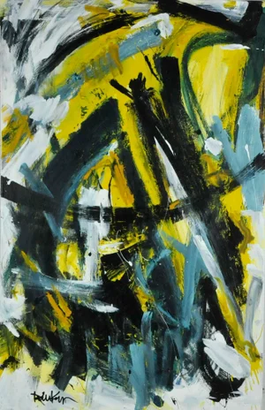 Black Yellow Some Blues, Original Abstract Painting by Robbie Kemper