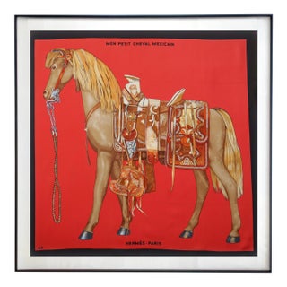 Framed Hermès Scarf "Mon Petit Cheval Mexicain" by Wlodek Kaminski - Midnight Black Frame For Sale