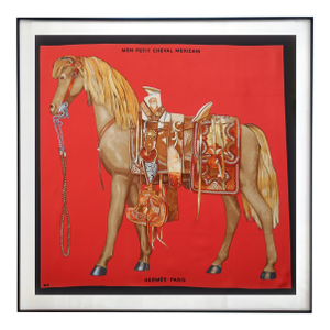 Framed Hermès Scarf "Mon Petit Cheval Mexicain" by Wlodek Kaminski - Midnight Black Frame