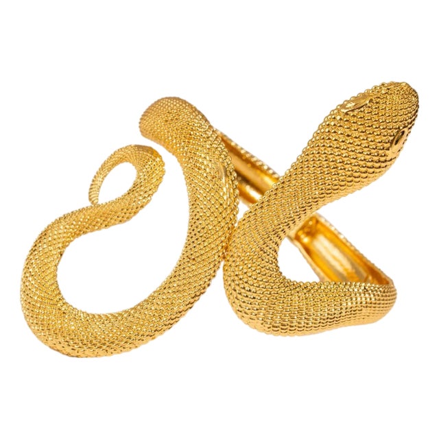 Mystic Snake Guardian Gold Chunky Adjustable Cuff Bracelet For Sale