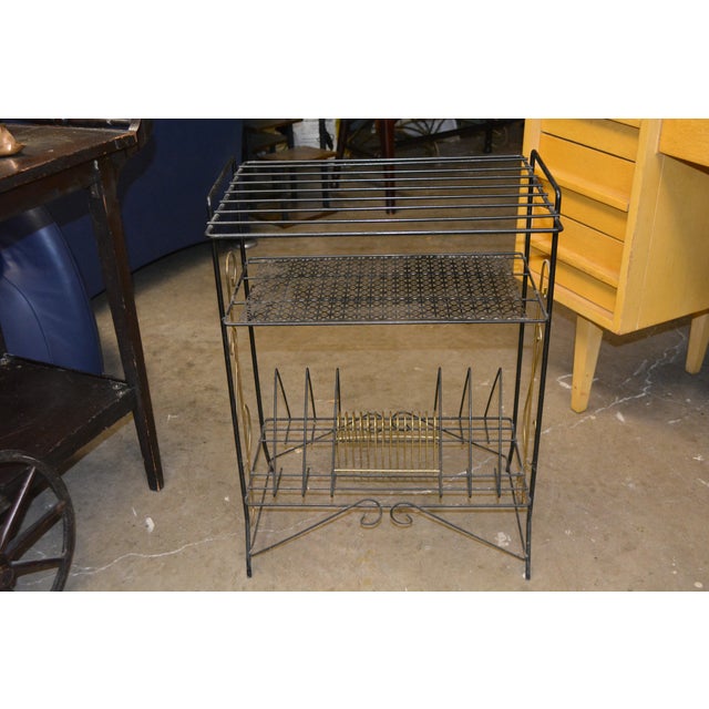 Mid-Century Modern 1960s Mid Century Modern Black Metal Record Player / Turntable Stand W/ Album / Vinyl Racks Holders For Sale - Image 3 of 11