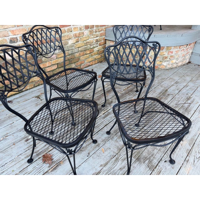 Coastal Mid 20th Century Woodard Florentine Orleans Pattern Iron Patio Chairs - Set of 4 For Sale - Image 3 of 8