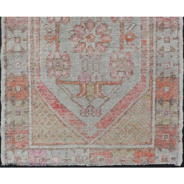 Turkish Oushak Vintage Carpet in Light Orange, Light Blue and Multi Colors 2'8"x3'9" For Sale - Image 4 of 10
