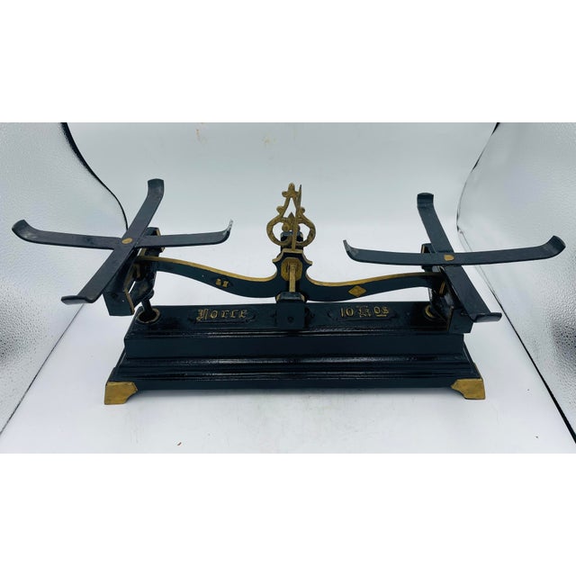 Late 19th Century Antique English Iron Scale With Brass Trays For Sale - Image 5 of 8