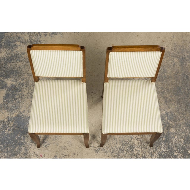 Art Deco French Art Deco Maple Accent Side Chairs With Sage Green Stripe – A Pair For Sale - Image 3 of 17