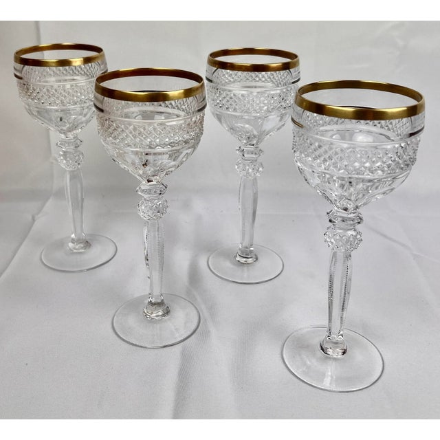 Set 4 Elegant Cut Crystal Wine Glasses With Gilt Rims-8" For Sale - Image 4 of 13